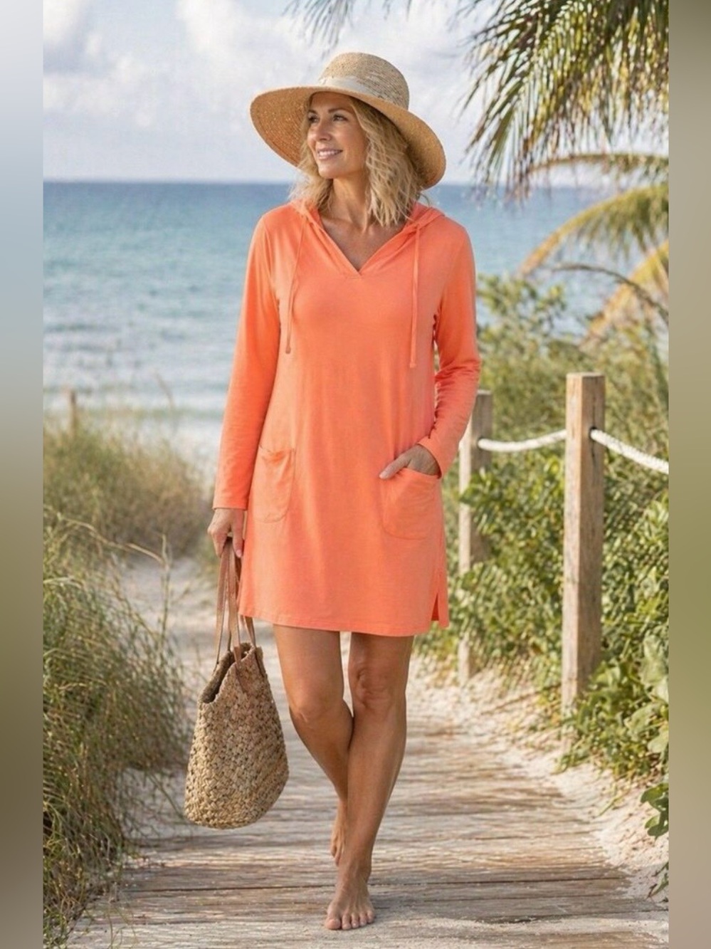 Coolibar UPF 50+ Women's Catalina Beach Cover-Up Dress Blue Size Large NWT
